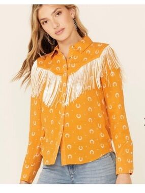 Idyllwind Lucky Western Fringed Snap Long Sleeve Top size S